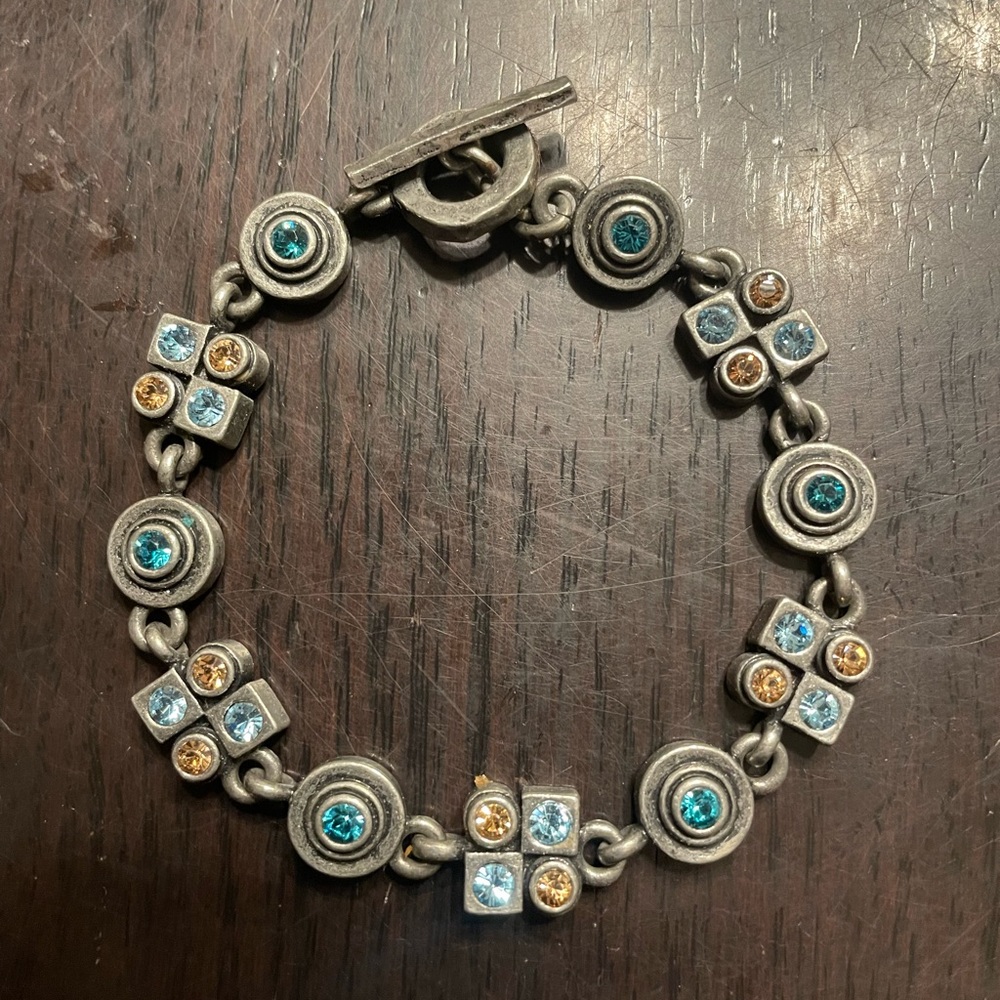 Designer M4M Silver Tone Blue Brown Swarovski Crystal X O Toggle Bracelet